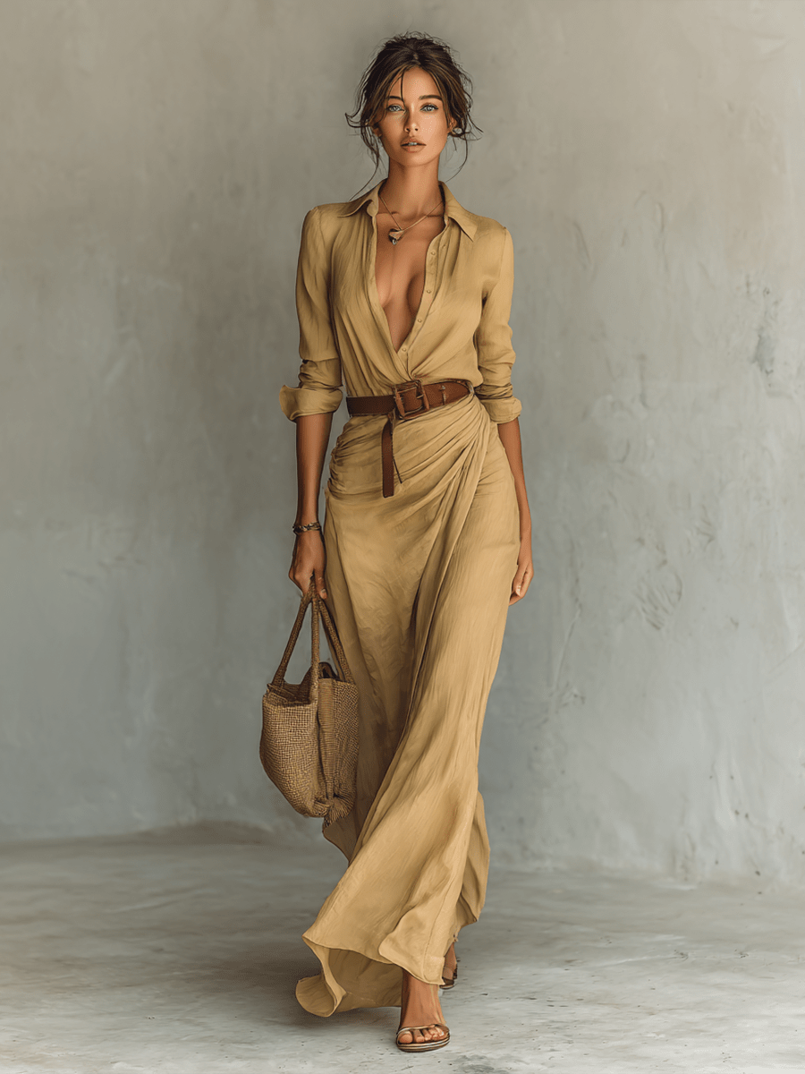ALTEA™ | Vestido Maxi con Cinturón - vittoria stile