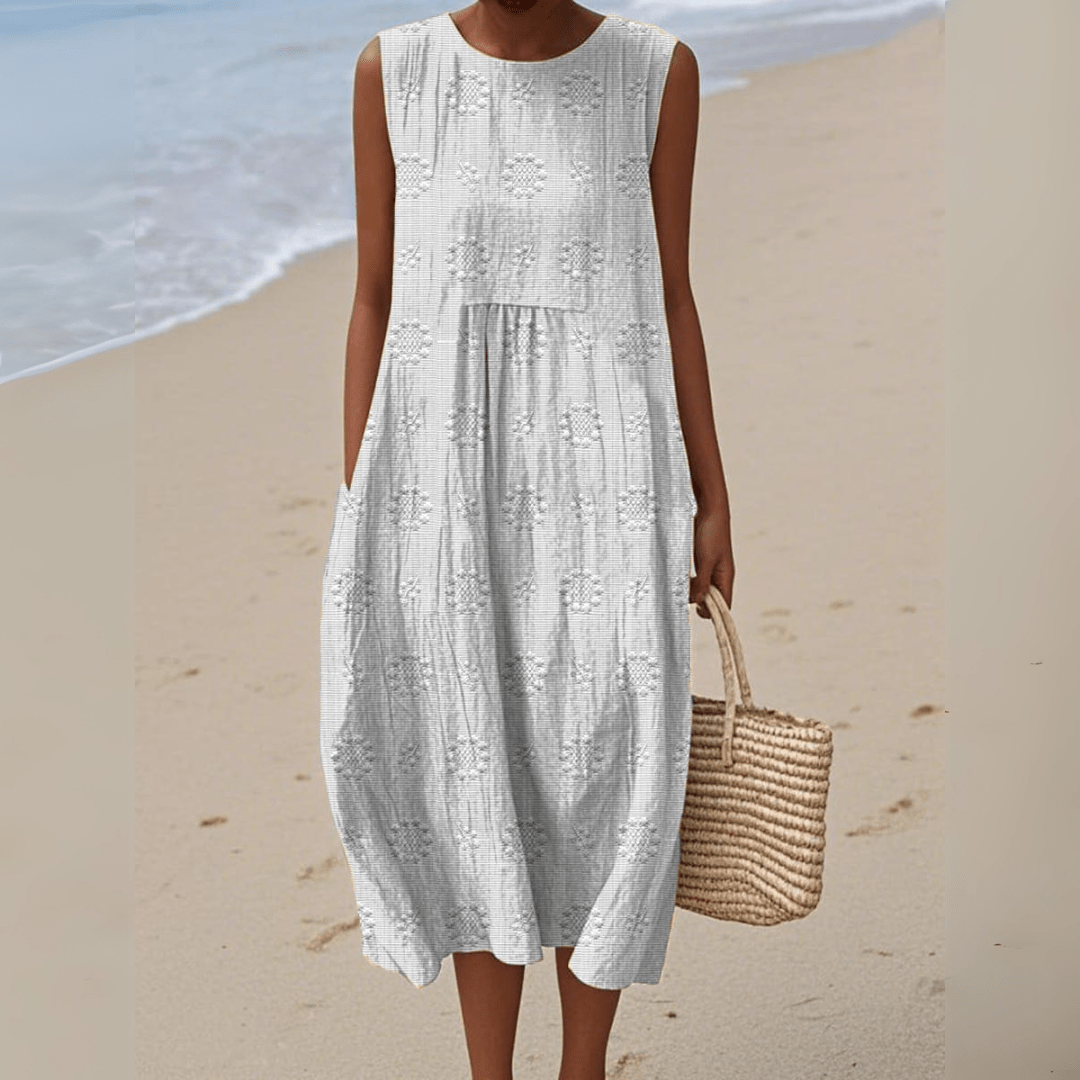 ARIANNA™ | Vestido Midi de Algodón con Bordado - vittoria stile