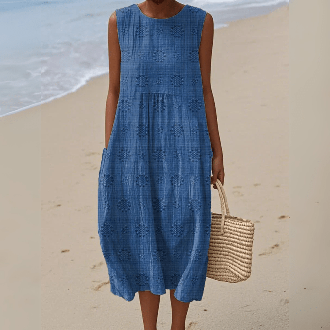 ARIANNA™ | Vestido Midi de Algodón con Bordado - vittoria stile