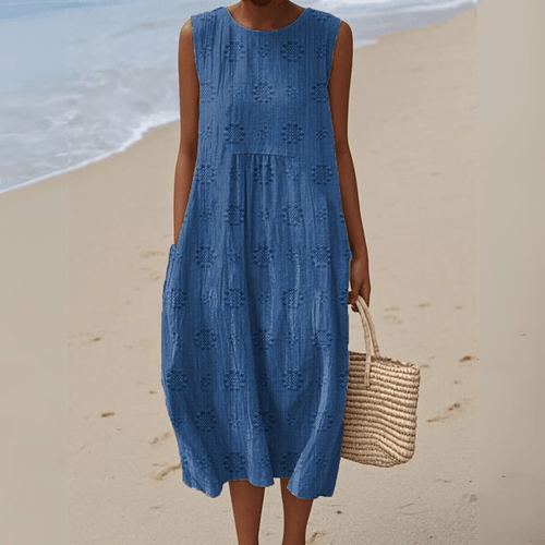 ARIANNA™ | Vestido Midi de Algodón con Bordado - vittoria stile