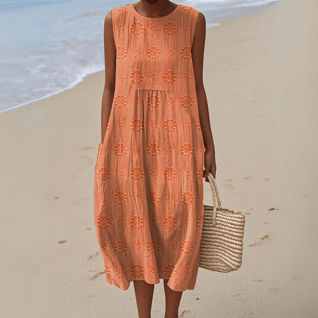 ARIANNA™ | Vestido Midi de Algodón con Bordado - vittoria stile