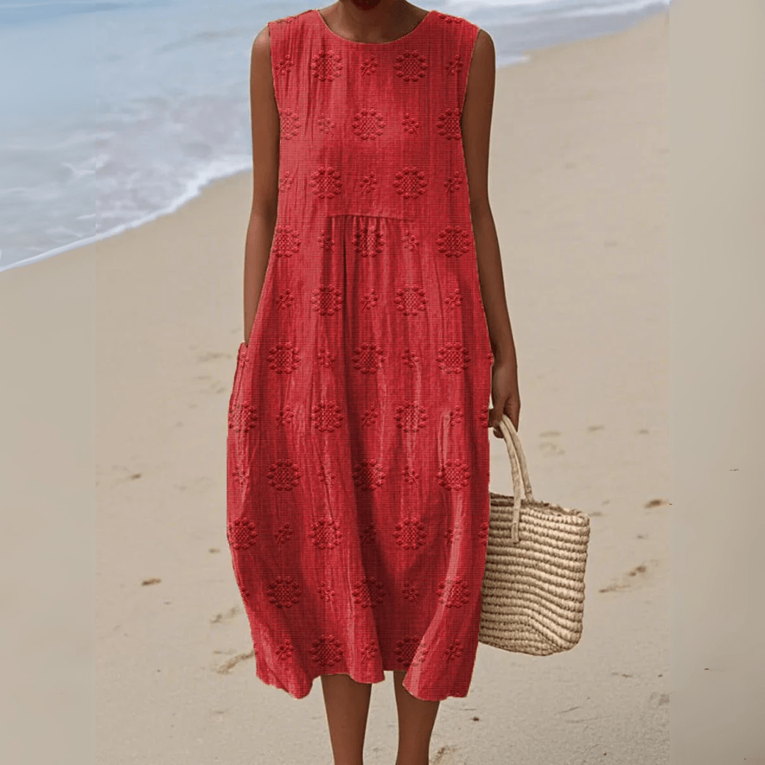 ARIANNA™ | Vestido Midi de Algodón con Bordado - vittoria stile