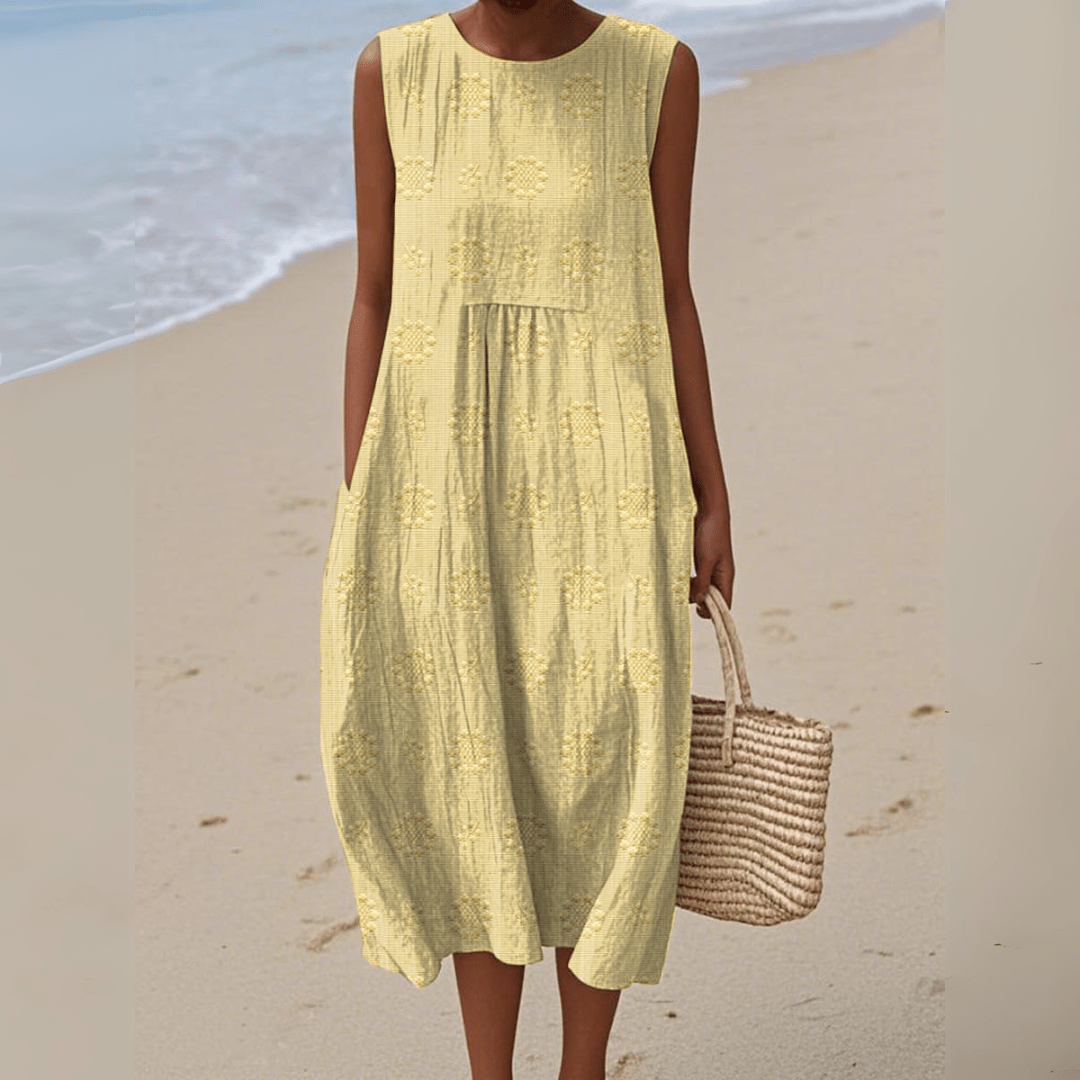 ARIANNA™ | Vestido Midi de Algodón con Bordado - vittoria stile