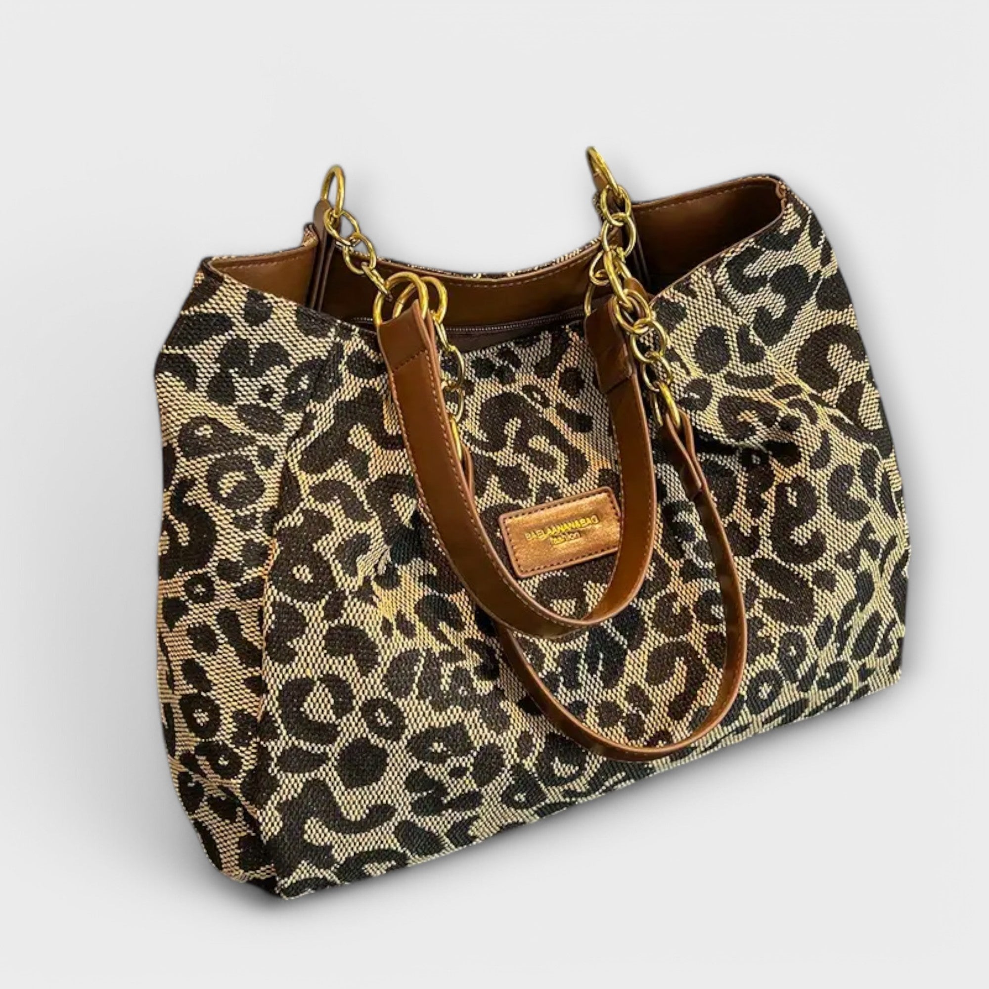 Aurora. - Bolso tote de lona con estampado de leopardo - vittoria stile