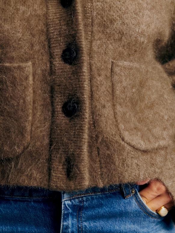Chaqueta de Mohair con Cuello Teddy - Taupe Oscuro - vittoria stile