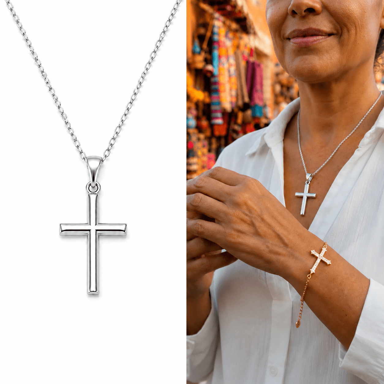 Collar Cruz Eterna | Plata + Oro 18K - vittoria stile