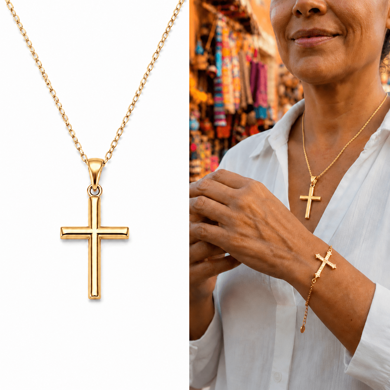 Collar Cruz Eterna | Plata + Oro 18K - vittoria stile