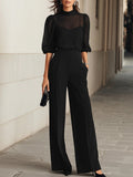 Conjunto de tres piezas en negro: top de tirantes translúcido y pantalones de pierna ancha - vittoria stile