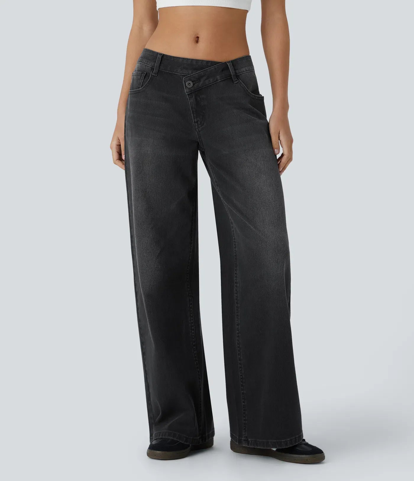 Halara Flex™ Jeans Baggy Donna a Vita Bassa con Bottone e Cerniera, Multitasche e Gamba Larga