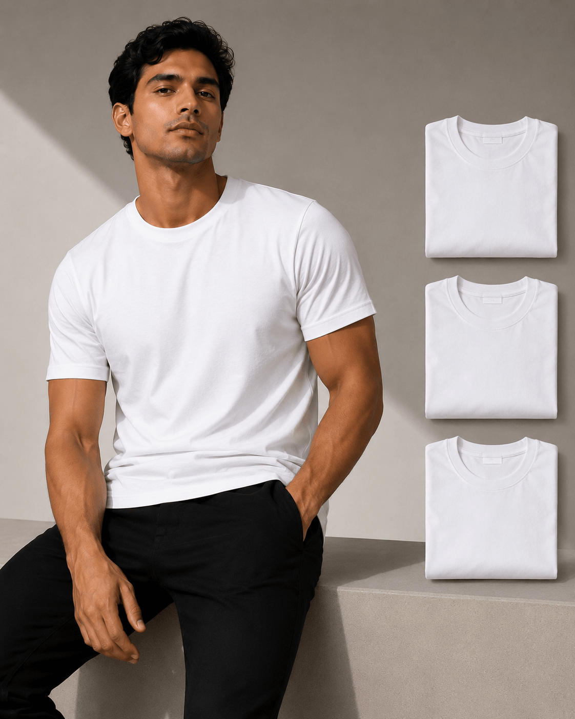 Pack de 3 camisetas blancas de cuello redondo de peso pesado - vittoria stile