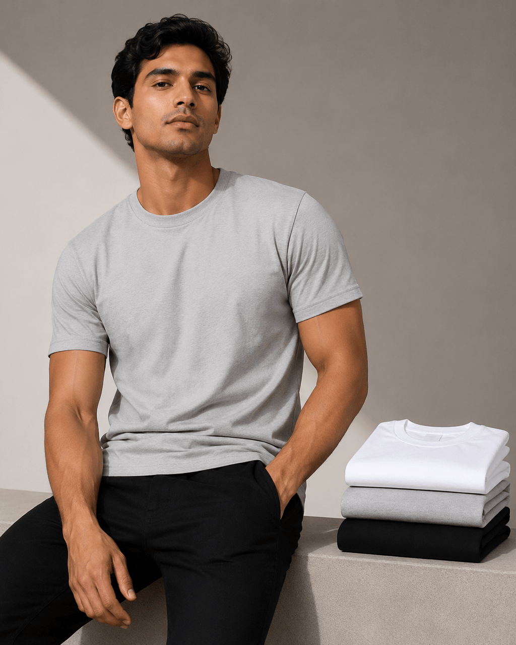 Pack de 3 camisetas de cuello redondo con dobladillo curvo clásico - vittoria stile