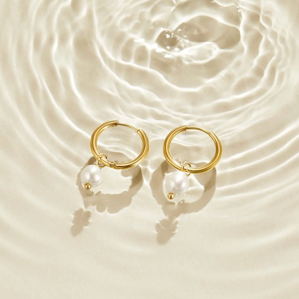 Pendientes de aro Bella con perlas de agua dulce - vittoria stile