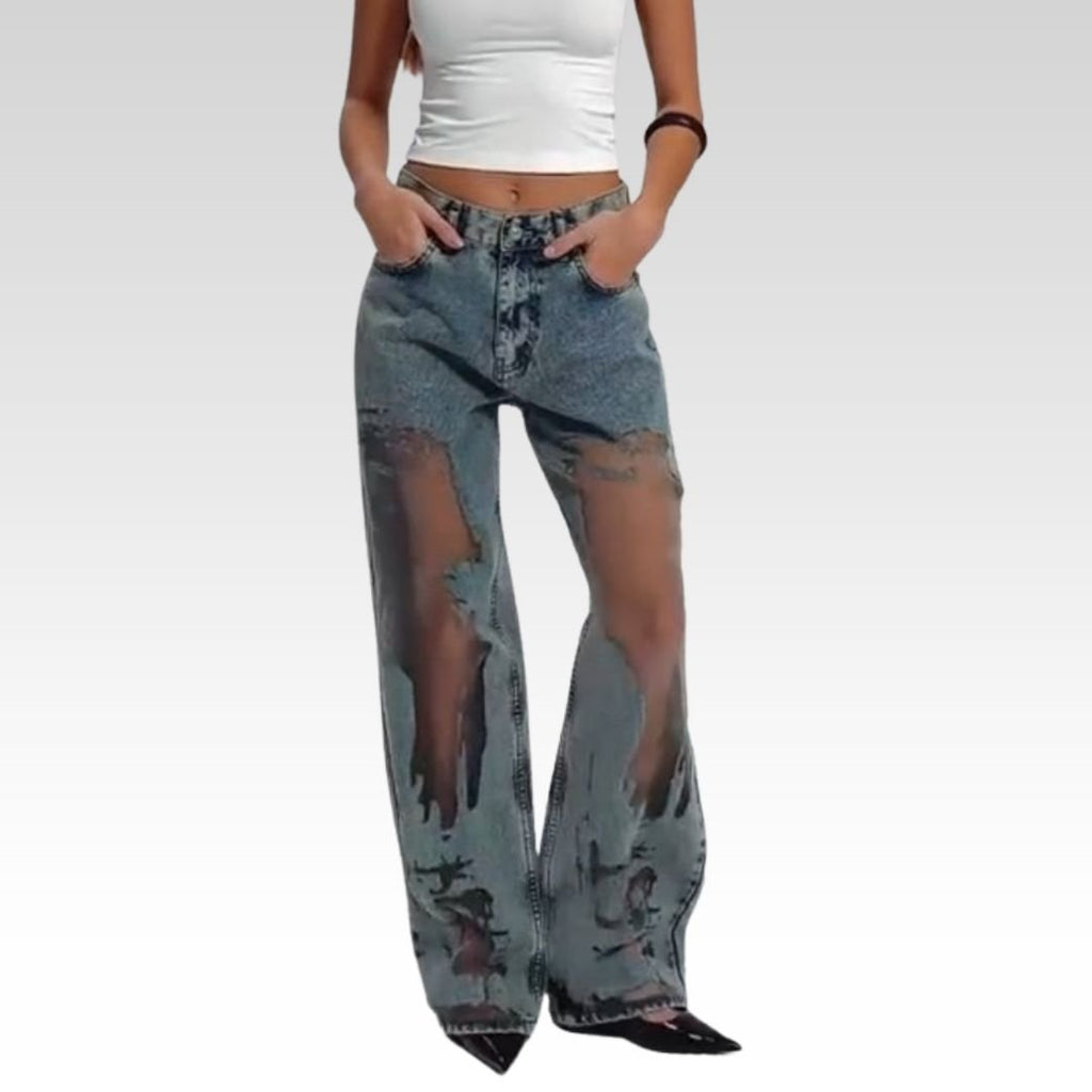 STELLA | JEANS CON ESTAMPADO PATCHWORK DE MALLA VINTAGE - vittoria stile
