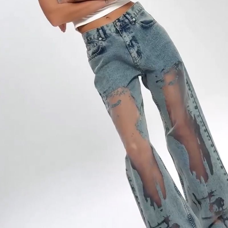STELLA | JEANS CON ESTAMPADO PATCHWORK DE MALLA VINTAGE - vittoria stile