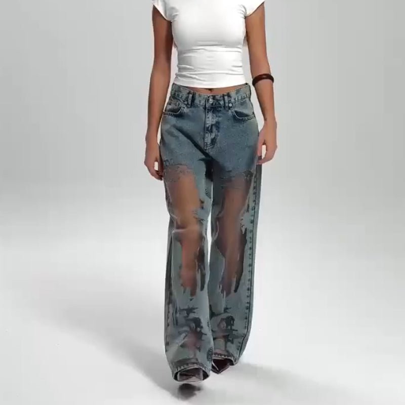 STELLA | JEANS CON ESTAMPADO PATCHWORK DE MALLA VINTAGE - vittoria stile