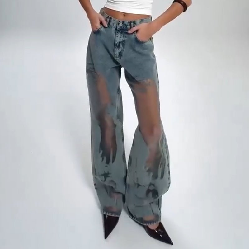 STELLA | JEANS CON ESTAMPADO PATCHWORK DE MALLA VINTAGE - vittoria stile