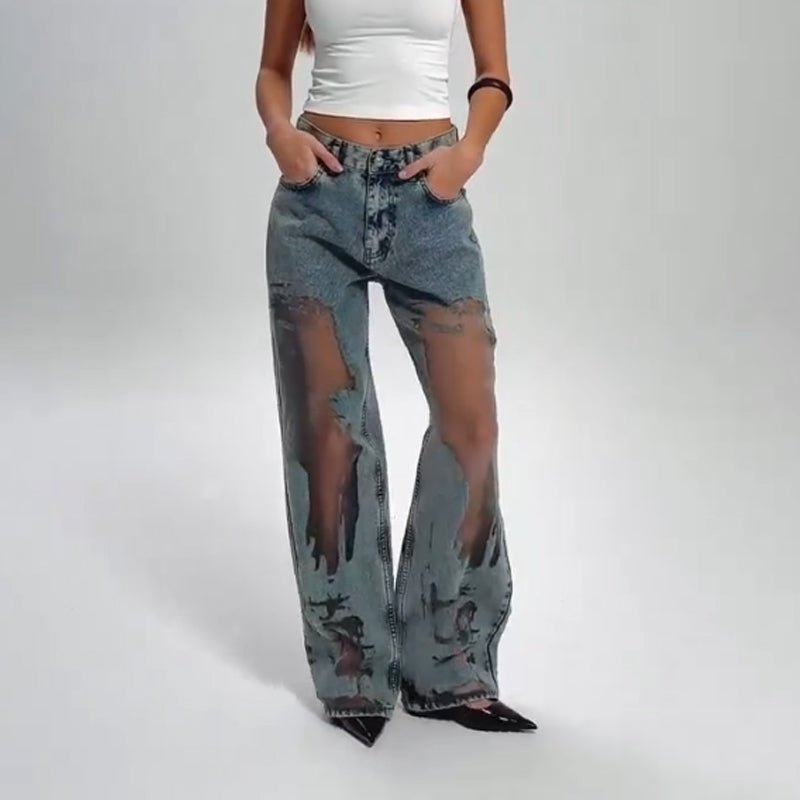 STELLA | JEANS CON ESTAMPADO PATCHWORK DE MALLA VINTAGE - vittoria stile