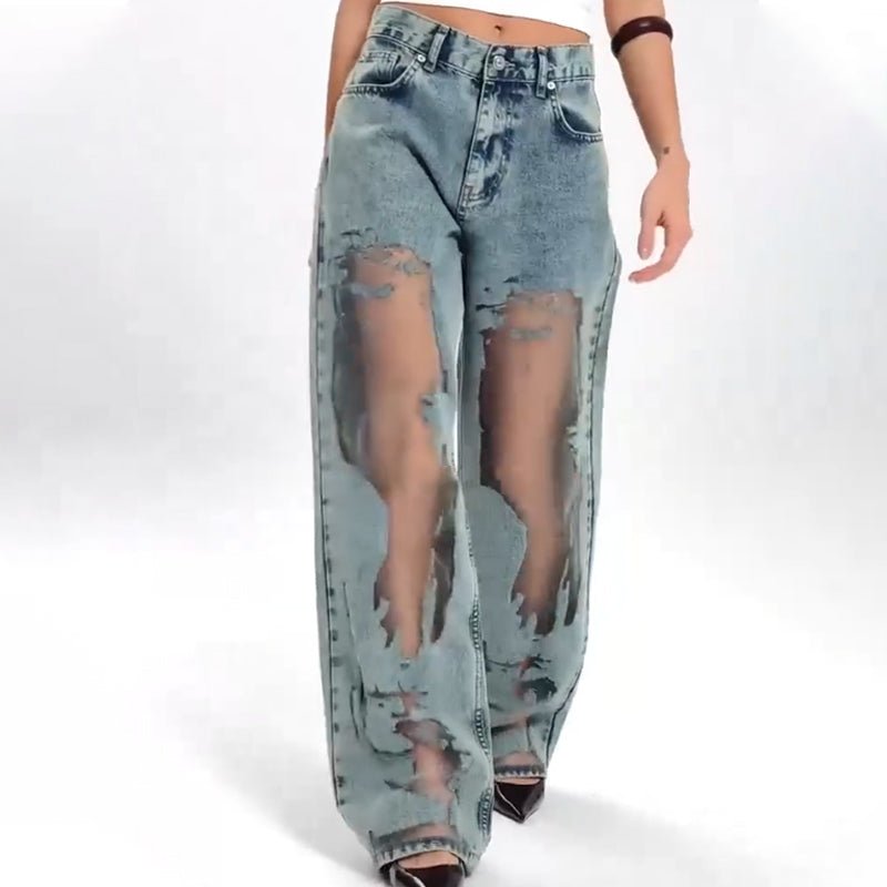 STELLA | JEANS CON ESTAMPADO PATCHWORK DE MALLA VINTAGE - vittoria stile