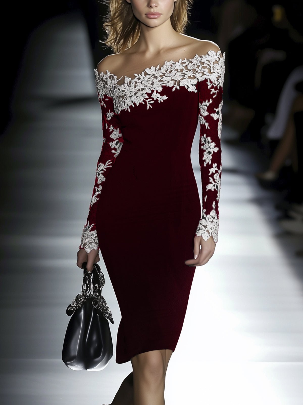 Vestido Bodycon de Encaje con Hombros Descubiertos - vittoria stile