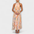 Vestido maxi con escote halter y estampado en acuarela - vittoria stile