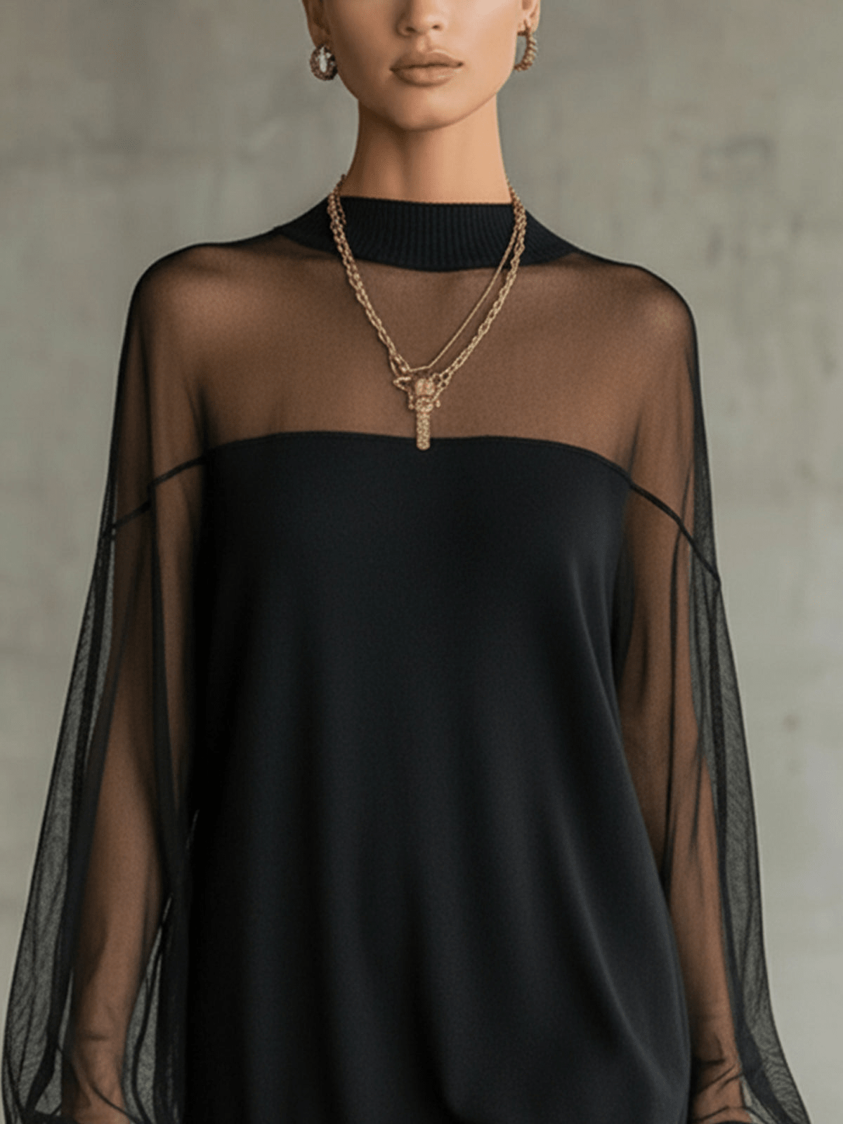 Vestido Mini de Punto con Paneles de Tul Transparente - vittoria stile