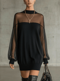 Vestido Mini de Punto con Paneles de Tul Transparente - vittoria stile