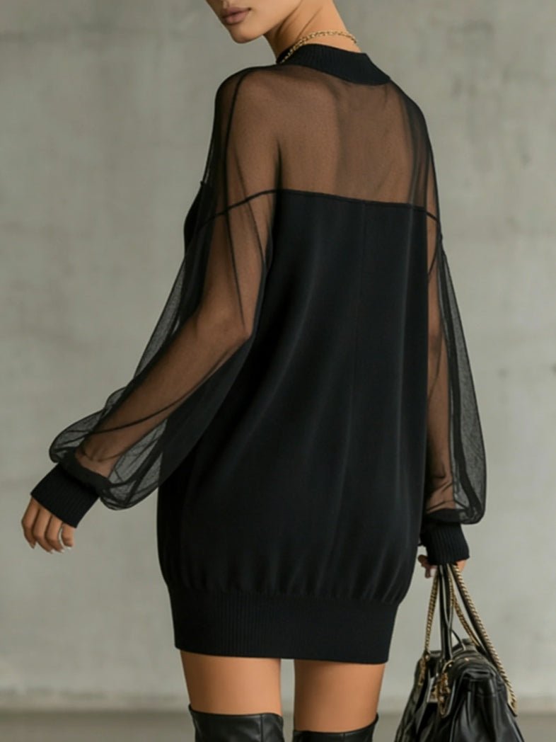 Vestido Mini de Punto con Paneles de Tul Transparente - vittoria stile