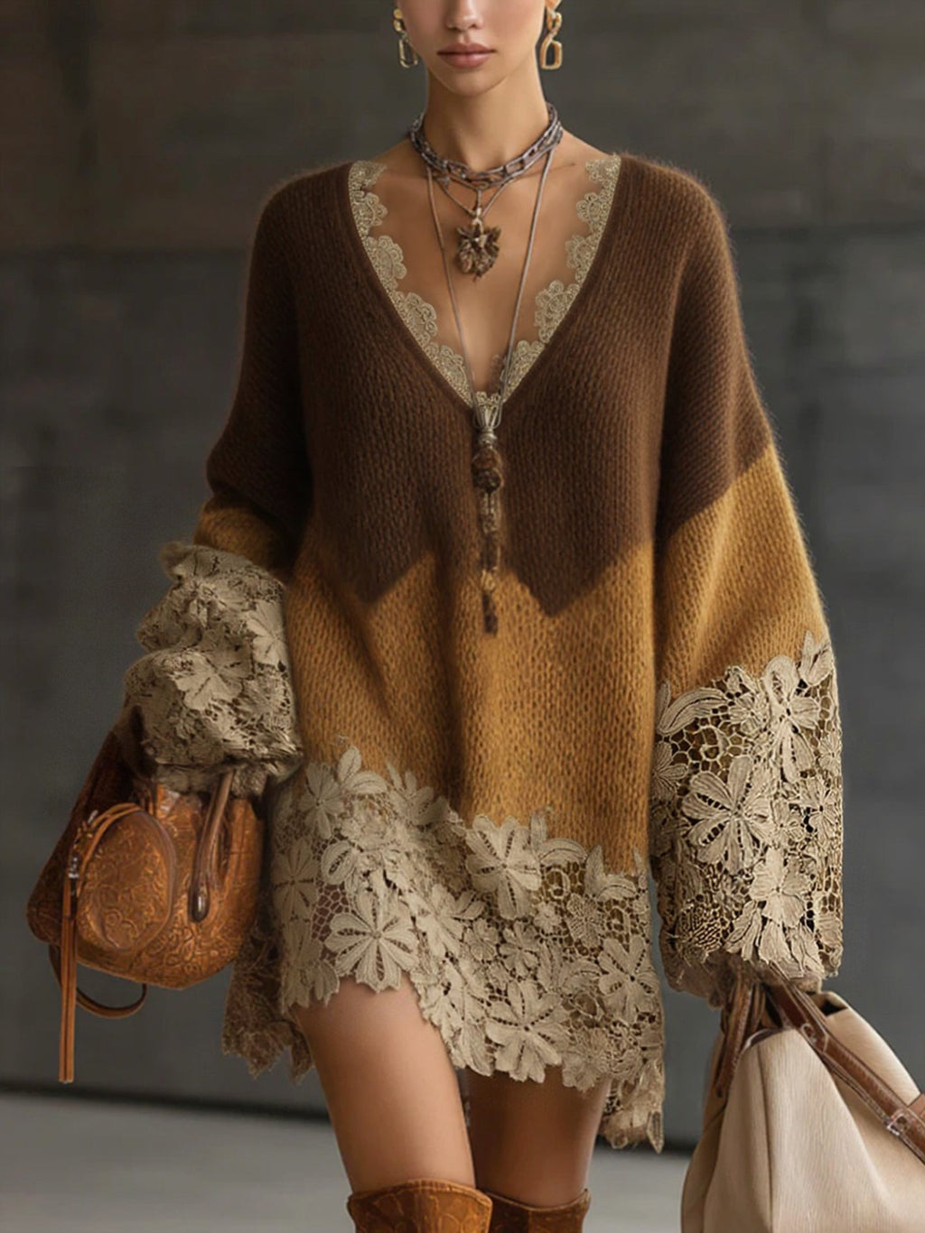 Vestido Suéter Oversize de Punto Degradado - vittoria stile